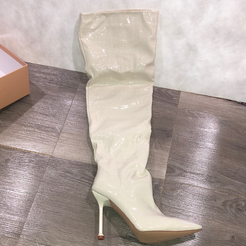 Simmi London Stone Patent Over the Knee Thigh High Croc Boots New